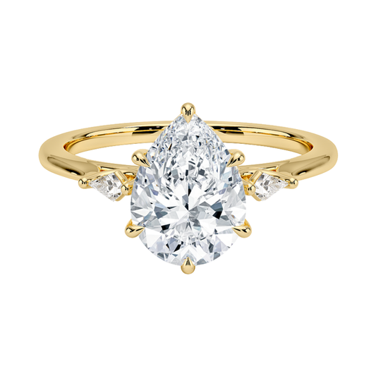 1 To 5 Ct Petite Cometa Perfect Fit Three Stone Pear Cut Lab-Grown Diamond Ring with Kite Side Stones in 10K/14K/18K Gold | Pooja Diamond | IGI Certified Lab Diamond