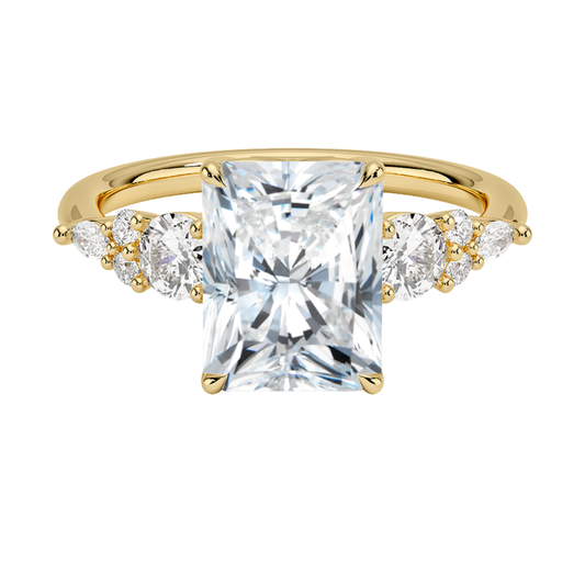 1 TO 5 Ct Nadia Radiant Cut Lab Grown Diamond Three Stone Ring with Round&Marquise Accents in 10K/14K/18K Gold | Pooja Diamond | IGI Certified Lab Diamond