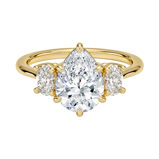 1 To 5 Ct Pear Cut Lab Grown Diamond Three Stone Engagement Ring with Oval Side Stones in 10K/14K/18K Gold | Pooja Diamond | IGI Certified Lab Diamond