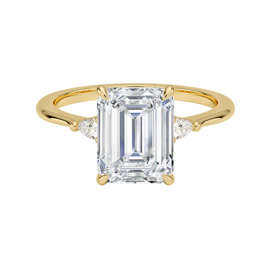 1 To 5 CT Aria Emerald Cut Three Stone Lab Grown Diamond Ring in 10K/14K/18K Gold | Pooja Diamond | IGI Certified Lab Diamond