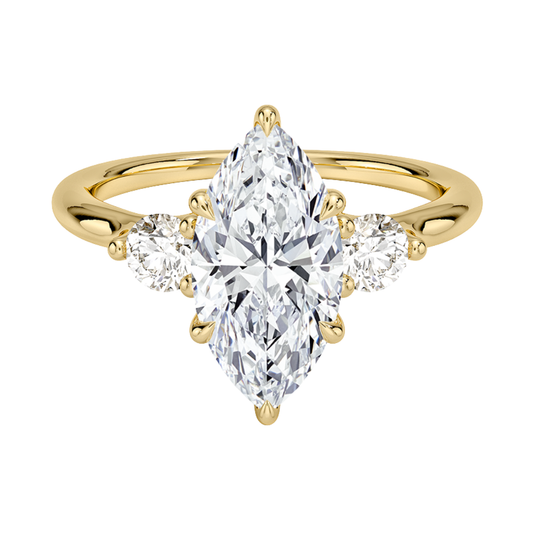 1 TO 5 CT Freesia Marquise Cut Lab Grown Diamond Three Stone Engagement Ring with Round Side Diamonds in 10K / 14K / 18K Gold | Pooja Diamond | IGI Certified Lab Diamond