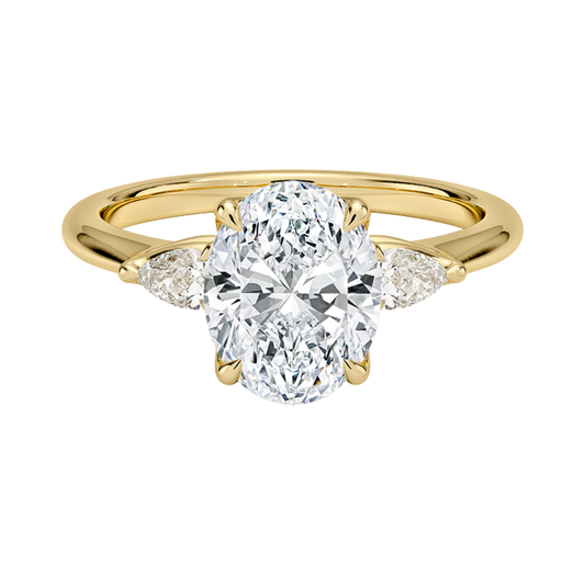 1 To 5 Ct Petite Fleur Oval Cut Three Stone Lab-Grown Diamond Ring with Pear Side Accents in 10K/14K/18K Gold | Pooja Diamond | IGI Certified Lab Diamond