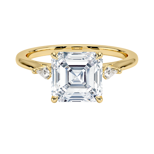 1 To 5 Ct Petite Cometa Perfect Fit Three Stone Asscher Cut Lab-Grown Diamond Ring with Kite Side Stones in 10K/14K/18K Gold | Pooja Diamond | IGI Certified Lab Diamond