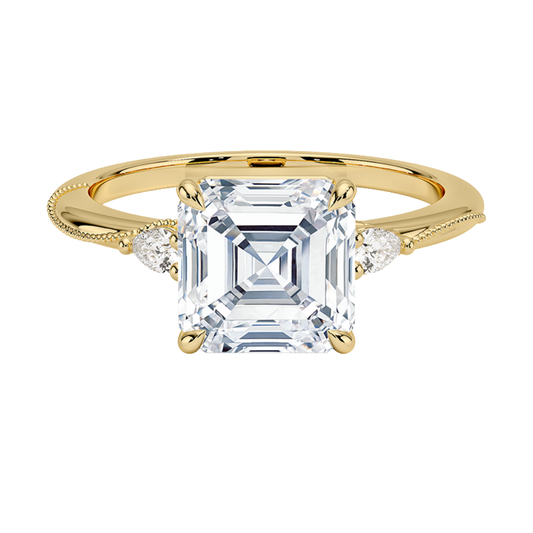 1 To 5 CT Camellia Asscher Cut Three Stone Pear Lab Grown Diamond Ring in 10K/14K/18K Gold | Pooja Diamond | IGI Certified Lab Diamond
