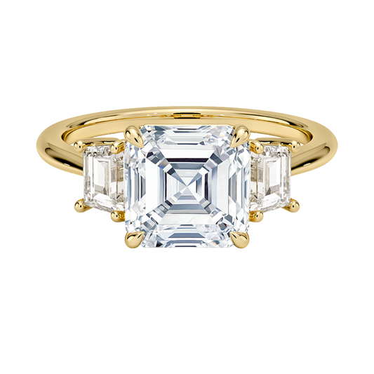 1 TO 5 CT Embrace Asscher Cut Lab Grown Diamond Three Stone Trapezoid Engagement Ring in 10K / 14K / 18K Gold | Pooja Diamond | IGI Certified Lab Diamond