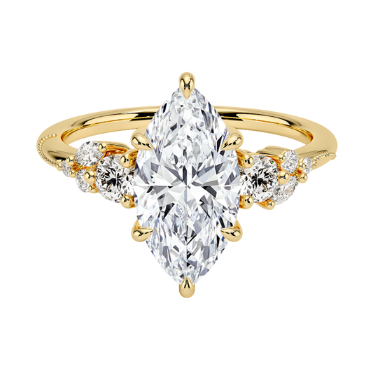 1 To 5 CT Camellia Three Stone Marquise Cut Lab Grown Diamond Ring in 10K/14K/18K Gold | Pooja Diamond | IGI Certified Lab Diamond