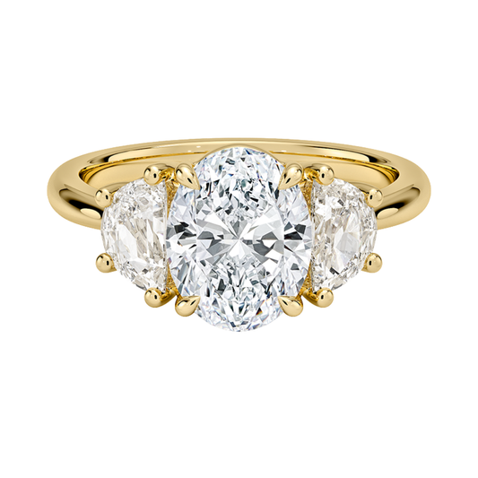 1 TO 5 CT Half Moon Three Stone Oval Cut Lab Grown Diamond Engagement Ring in 10K/14K/18K White Gold | Pooja Diamond | IGI Certified Lab Diamond