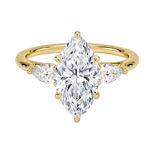 1 To 5 CT Luxe Delilah Marquise Cut Lab Grown Diamond Three Stone Ring with Pear Side Diamonds in 10K / 14K / 18K Gold | Pooja Diamond  | IGI Certified Lab Diamond