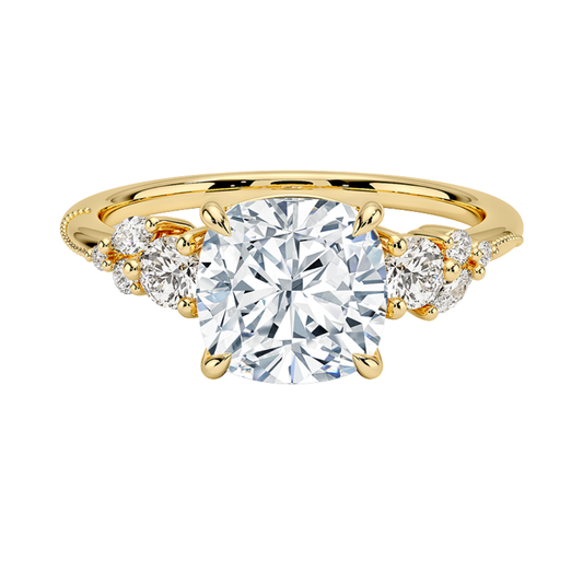 1 To 5 CT Camellia Three Stone Cushion Cut Lab Grown Diamond Ring in 10K/14K/18K Gold | Pooja Diamond | IGI Certified Lab Diamond