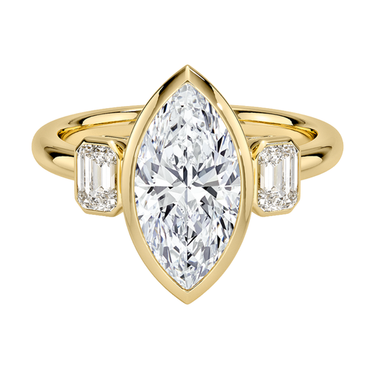 1 To 5 Ct Rhiannon Marquise Bezel Three Stone Lab-Grown Diamond Ring in 10K/14K/18K Gold | Pooja Diamond | IGI Certified Lab Diamond