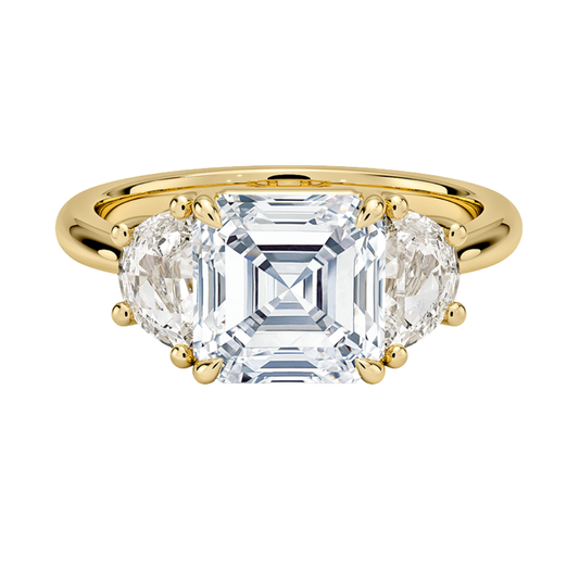1 TO 5 CT Half Moon Three Stone Asscher Cut Lab Grown Diamond Engagement Ring in 10K/14K/18K White Gold | Pooja Diamond | IGI Certified Lab Diamond