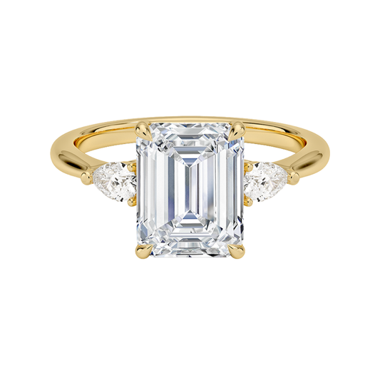 1 To 5 CT Petite Opera Emerald Cut Three Stone Lab-Grown Diamond Ring with Pear Side Stones in 10K/14K/18K Gold | Pooja Diamond | IGI Certified Lab Diamond