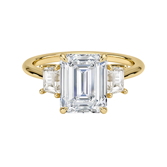 1 TO 5 CT Embrace Emerald Cut Lab Grown Diamond Three Stone Trapezoid Engagement Ring in 10K / 14K / 18K Gold | Pooja Diamond | IGI Certified Lab Diamond