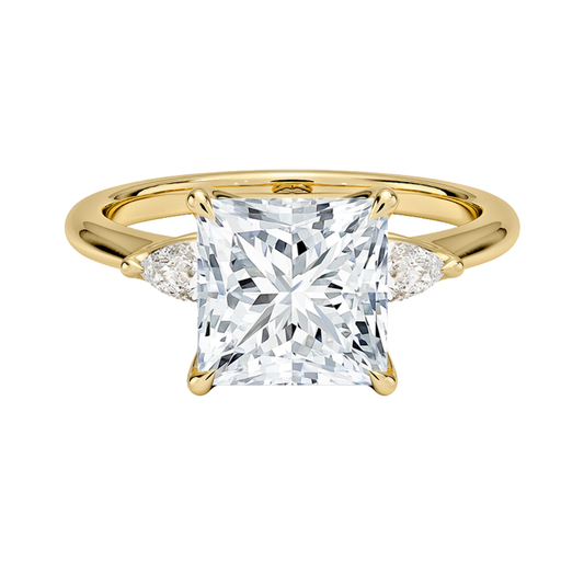 1 To 5 Ct Petite Fleur Princess Cut Three Stone Lab-Grown Diamond Ring with Pear Side Accents in 10K/14K/18K Gold | Pooja Diamond | IGI Certified Lab Diamond