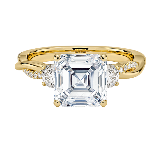 1 To 5 Ct Petite Twisted Vine Three Stone Asscher Cut Lab Grown Diamond Ring in 10K/14K/18K Gold | Pooja Diamond | IGI Certified Lab Diamond