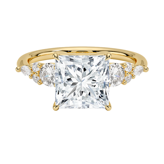 1 TO 5 Ct Nadia Princess Cut Lab Grown Diamond Three Stone Ring with Round&Marquise Accents in 10K/14K/18K Gold | Pooja Diamond | IGI Certified Lab Diamond