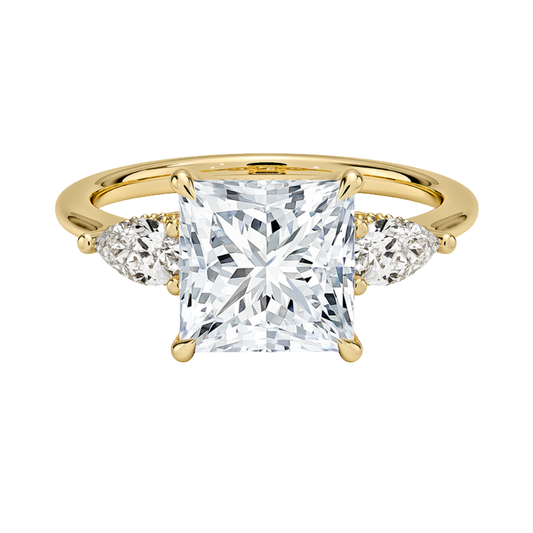 1 TO 5 Ct Adorned Opera Three Stone Princess Lab Grown Diamond Ring with Side Accent Diamonds – 10K/14K/18K Gold | Pooja Diamond | IGI Certified Lab Diamond