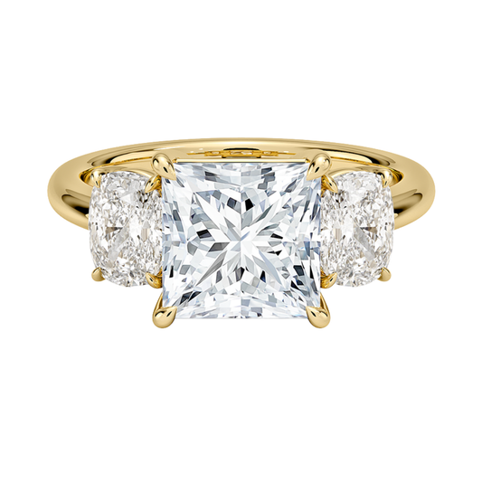 1 TO 5 Ct Luxe Faye Princess Cut Lab Grown Diamond Three Stone Ring with Oval Side Diamonds in 10K / 14K / 18K Gold | Pooja Diamond | IGI Certified Lab Diamond