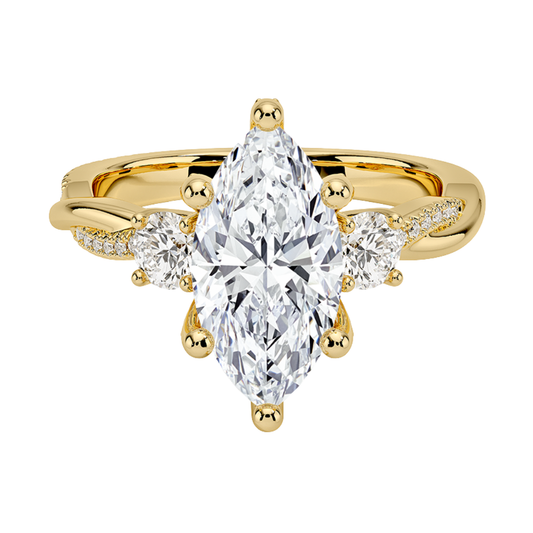 1 To 5 Ct Adorned Petite Twisted Vine Marquise Cut Three Stone Lab Grown Diamond Ring in 10K/14K/18K Gold | Pooja Diamond | IGI Certified Lab Diamond