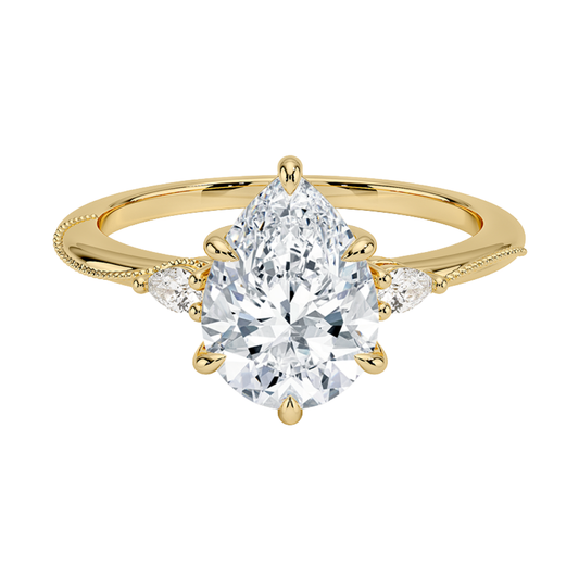 1 To 5 CT Camellia Pear Cut Three Stone Pear Lab Grown Diamond Ring in 10K/14K/18K Gold | Pooja Diamond | IGI Certified Lab Diamond