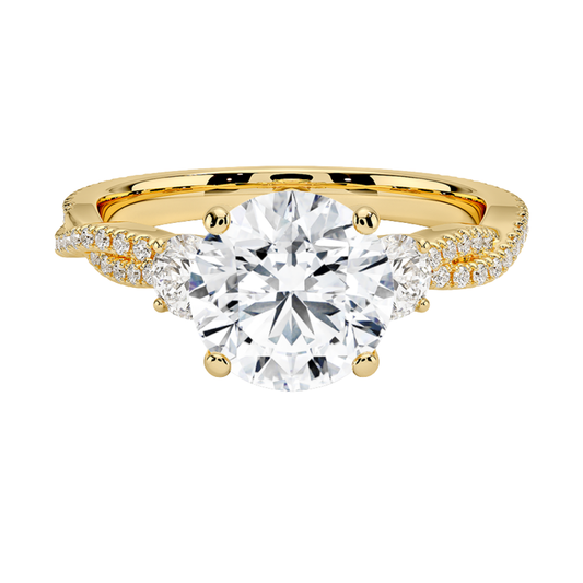 1 To 5 Ct Luxe Petite Twisted Vine Three Stone Lab Grown Round Diamond Ring in 10K/14K/18K Gold | Pooja Diamond | IGI Certified Lab Diamond
