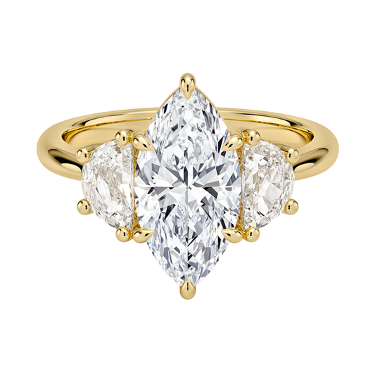 1 TO 5 CT Half Moon Three Stone Marquise Cut Lab Grown Diamond Engagement Ring in 10K/14K/18K White Gold | Pooja Diamond | IGI Certified Lab Diamond