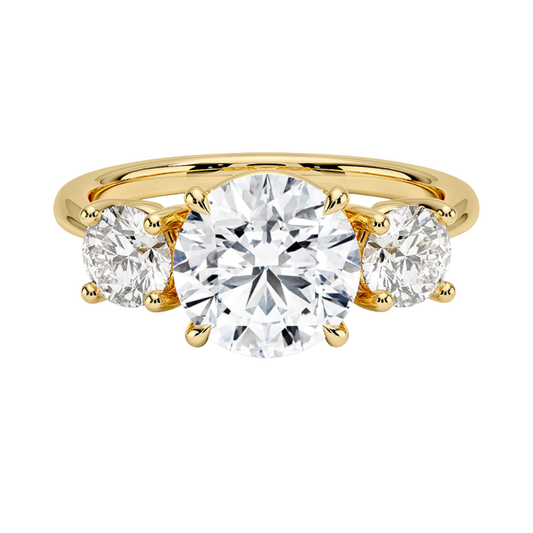 1 To 5 Ct Luxe Selene Three Stone Round Cut Lab Grown Diamond Engagement Ring in 10K/14K/18K Gold | Pooja Diamond | IGI Certified Lab Diamond