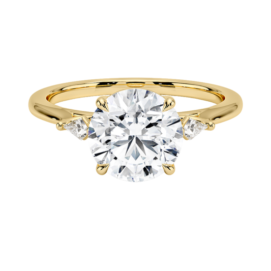 1 To 5 Ct Petite Cometa Perfect Fit Three Stone Round Cut Lab-Grown Diamond Ring with Kite Side Stones in 10K/14K/18K Gold | Pooja Diamond | IGI Certified Lab Diamond