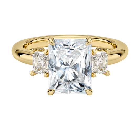 1 TO 5 Ct Helena Radiant Cut Three Stone Lab Grown Diamond Engagement Ring in 10K / 14K / 18K Gold | Elegant Three Stone Diamond Ring | Pooja Diamond | IGI Certified Lab Diamond