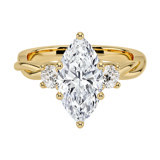 1 TO 5 CT Twisted Vine Three Stone Marquise Cut Lab-Grown Diamond Ring in 10K/14K/18K Gold | Pooja Diamond | IGI Certified Lab Diamond