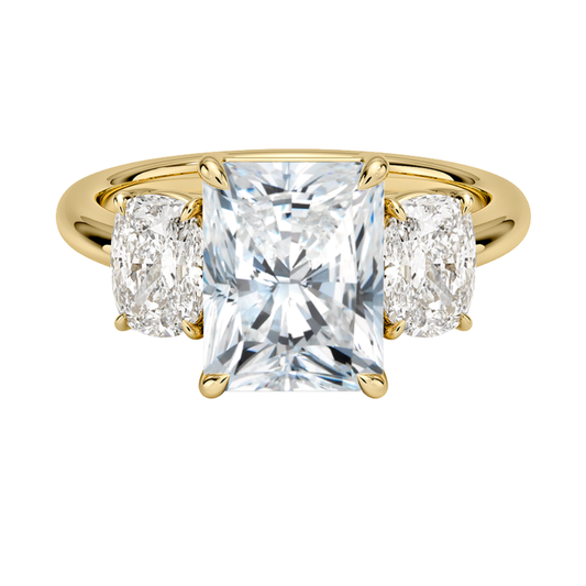 1 TO 5 Ct Luxe Faye Radiant Cut Lab Grown Diamond Three Stone Ring with Oval Side Diamonds in 10K / 14K / 18K Gold | Pooja Diamond | IGI Certified Lab Diamond