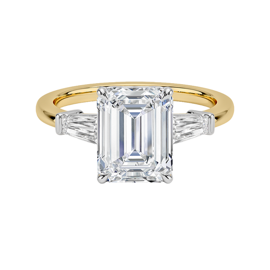 1 To 5 Ct Mixed Metal Symphony Emerald Cut Lab Grown Diamond Three Stone Ring in 10K/14K/18K Gold | Pooja Diamond | IGI Certified Lab Diamond