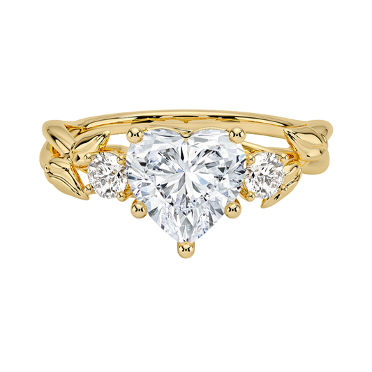 1 To 5 CT Budding Willow Three Stone Heart Cut Lab Grown Diamond Ring in 10K/14K/18K Gold | Pooja Diamond | IGI Certified Lab Diamond