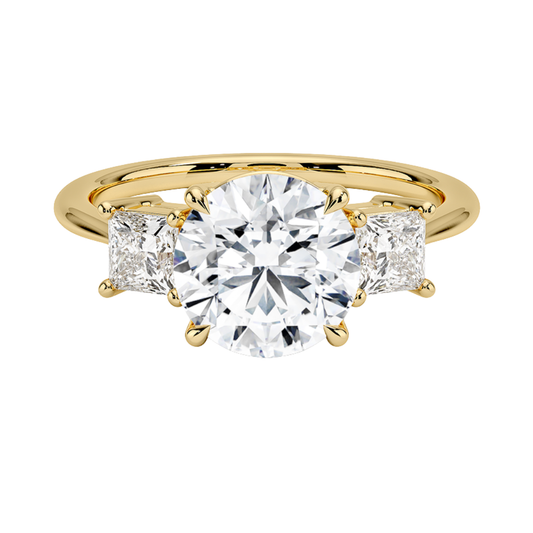 1 To 5 Ct Luxe Round & Princess Three Stone Lab-Grown Diamond Ring in 10K/14K/18K Gold | Pooja Diamond | IGI Certified Lab Diamond