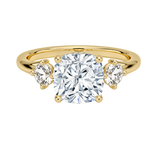 1 To 5 Ct Luxe Floating Cushion Cut Lab Grown Diamond Three Stone Ring with Hidden Halo in 10K / 14K / 18K Gold | Pooja Diamond | IGI Certified Lab Diamond