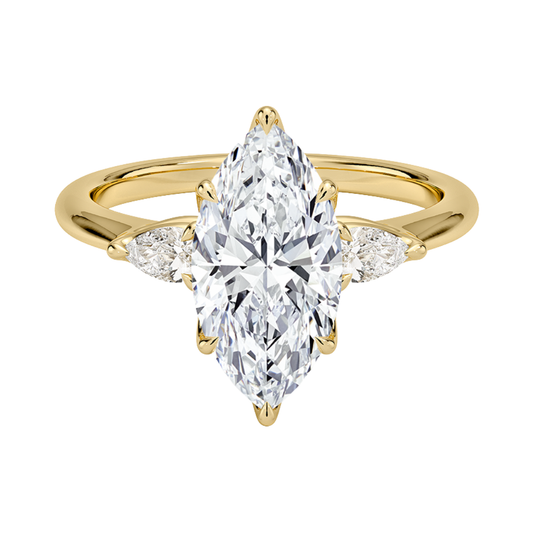 1 To 5 Ct Petite Fleur Marquise Cut Three Stone Lab-Grown Diamond Ring with Pear Side Accents in 10K/14K/18K Gold | Pooja Diamond | IGI Certified Lab Diamond