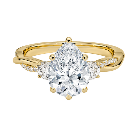 1 To 5 Ct Petite Twisted Vine Three Stone Pear Cut Lab Grown Diamond Ring in 10K/14K/18K Gold | Pooja Diamond | IGI Certified Lab Diamond