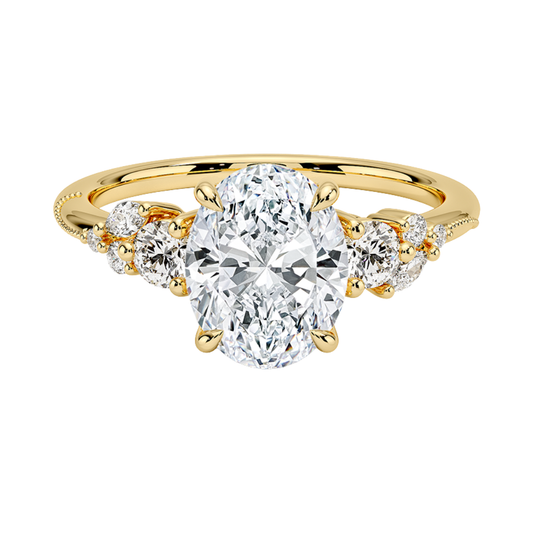 1 To 5 CT Camellia Three Stone Oval Cut Lab Grown Diamond Ring in 10K/14K/18K Gold | Pooja Diamond | IGI Certified Lab Diamond