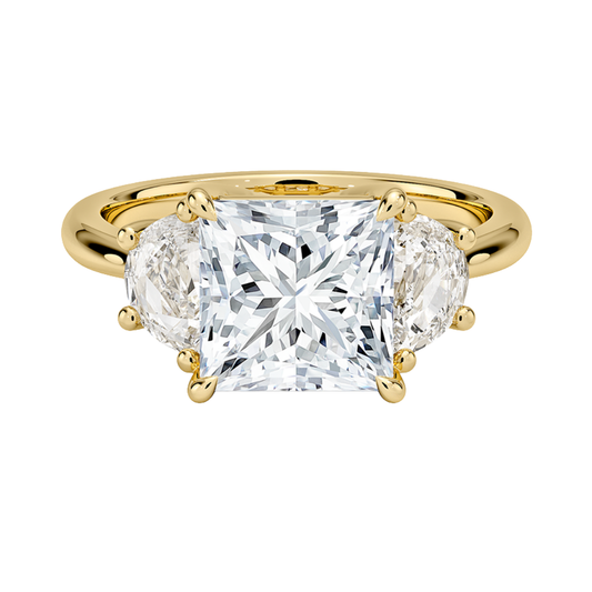1 TO 5 CT Half Moon Three Stone Princess Cut Lab Grown Diamond Engagement Ring in 10K/14K/18K White Gold | Pooja Diamond | IGI Certified Lab Diamond