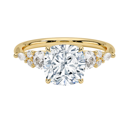 1 TO 5 Ct Nadia Cushion Cut Lab Grown Diamond Three Stone Ring with Round&Marquise Accents in 10K/14K/18K Gold | Pooja Diamond | IGI Certified Lab Diamond