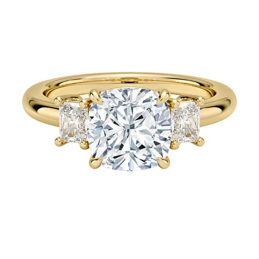 1 TO 5 Ct Helena Cushion Cut Three Stone Lab Grown Diamond Engagement Ring in 10K / 14K / 18K Gold | Elegant Three Stone Diamond Ring | Pooja Diamond | IGI Certified Lab Diamond