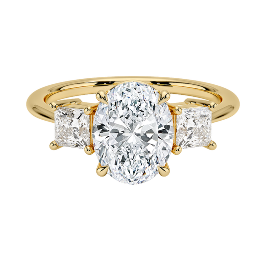 1 To 5 Ct Luxe Oval & Princess Three Stone Lab-Grown Diamond Ring in 10K/14K/18K Gold | Pooja Diamond | IGI Certified Lab Diamond