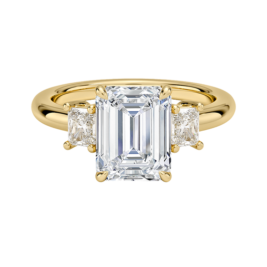 1 TO 5 Ct Helena Emerald Cut Three Stone Lab Grown Diamond Engagement Ring in 10K / 14K / 18K Gold | Elegant Three Stone Diamond Ring | Pooja Diamond | IGI Certified Lab Diamond