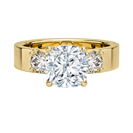 1 To 5 CT Peyton Cushion Cut Lab Grown Diamond Three Stone Engagement Ring in 10K / 14K / 18K Gold | Pooja Diamond | IGI Certified Lab Diamond
