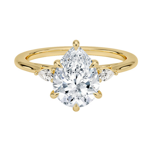 1 TO 5 Ct Aria Perfect Fit Pear Cut Three Stone Lab Grown Diamond Ring in 10K/14K/18K Gold | Pooja Diamond | IGI Certified Lab Diamond