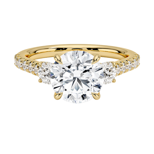 1 To 5 Ct Amelie Round Cut Three Stone Lab Grown Diamond Ring with Pave Band in 10K/14K/18K Gold | Pooja Diamond | IGI Certified Lab Diamond