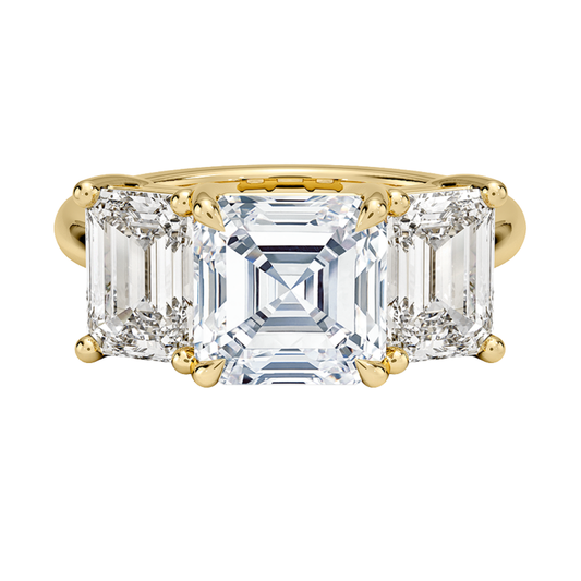 1 To 5 CT Luxe Rhiannon Three Stone Asscher Cut Lab Grown Diamond Engagement Ring in 10K/14K/18K Gold | Pooja Diamond | IGI Certified Lab Diamond