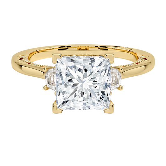 1 To 5 Ct Lunetta Crescent Princess Cut Lab Grown Diamond Three Stone Ring in 10K/14K/18K Gold | Pooja Diamond | IGI Certified Lab Diamond
