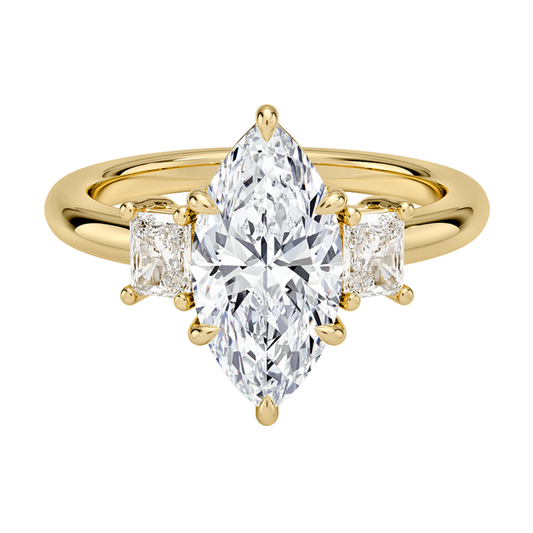 1 TO 5 Ct Helena Marquise Cut Three Stone Lab Grown Diamond Engagement Ring in 10K / 14K / 18K Gold | Elegant Three Stone Diamond Ring | Pooja Diamond | IGI Certified Lab Diamond