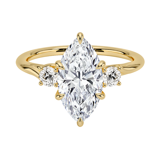 1 TO 5 Ct Delilah Marquise Cut Lab Grown Diamond Three Stone Engagement Ring in 10K / 14K / 18K Gold | Pooja Diamond | IGI Certified Lab Diamond